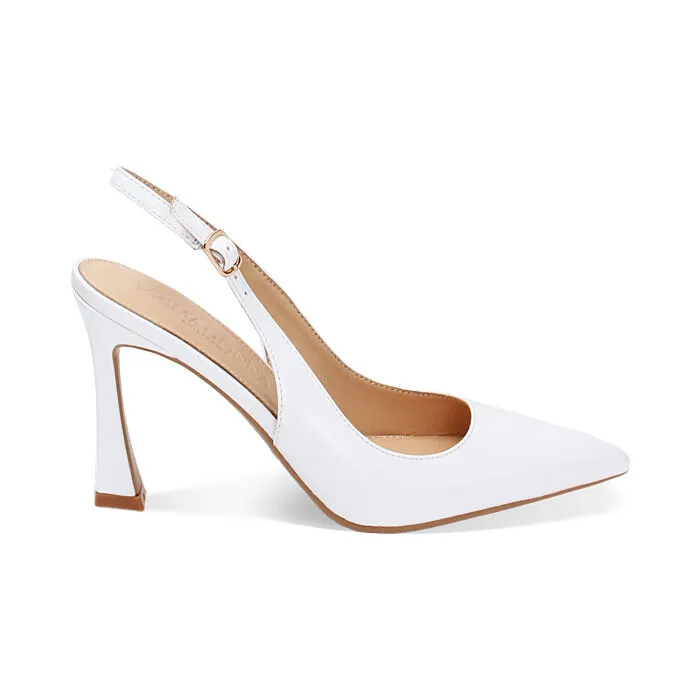 Décolleté slingback abrasivate bianche, tacco 9,5 cm