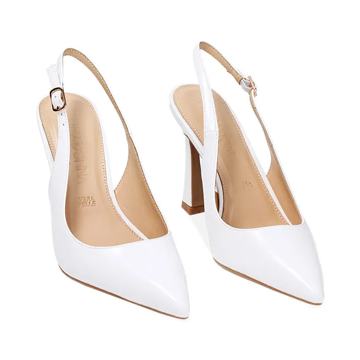 Décolleté slingback abrasivate bianche, tacco 9,5 cm
