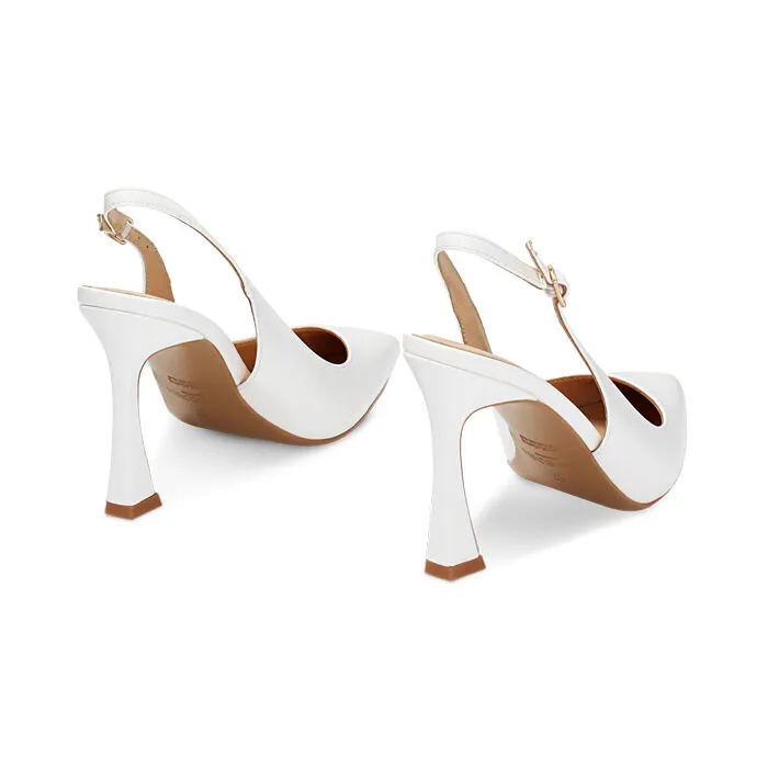 Décolleté slingback abrasivate bianche, tacco 9,5 cm