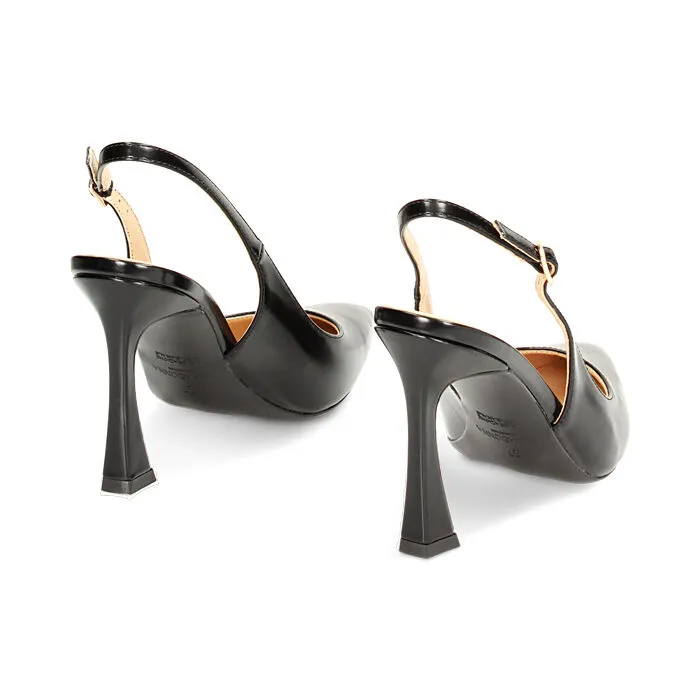Décolleté slingback abrasivate nere, tacco 9,5 cm