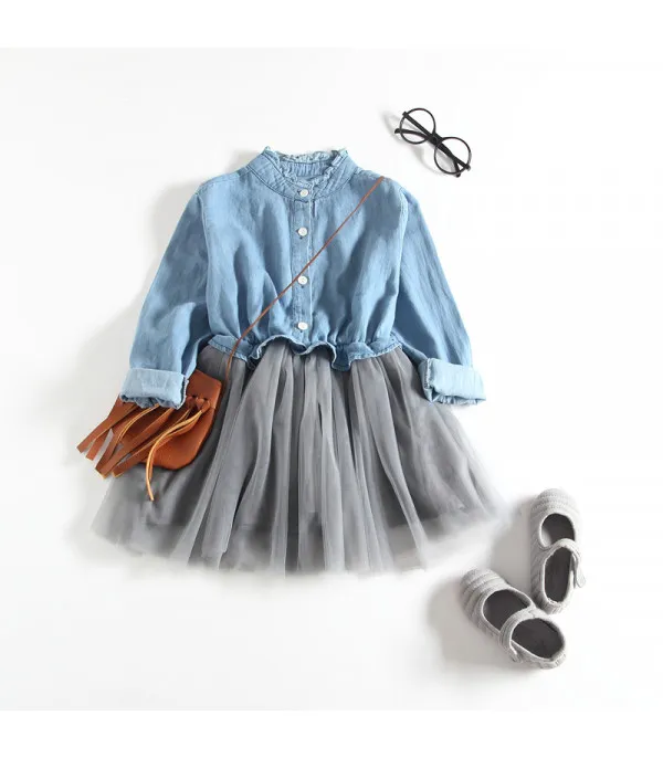 Denim-tulle baby dress