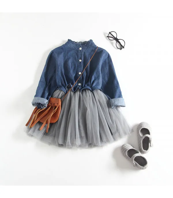 Denim-tulle baby dress