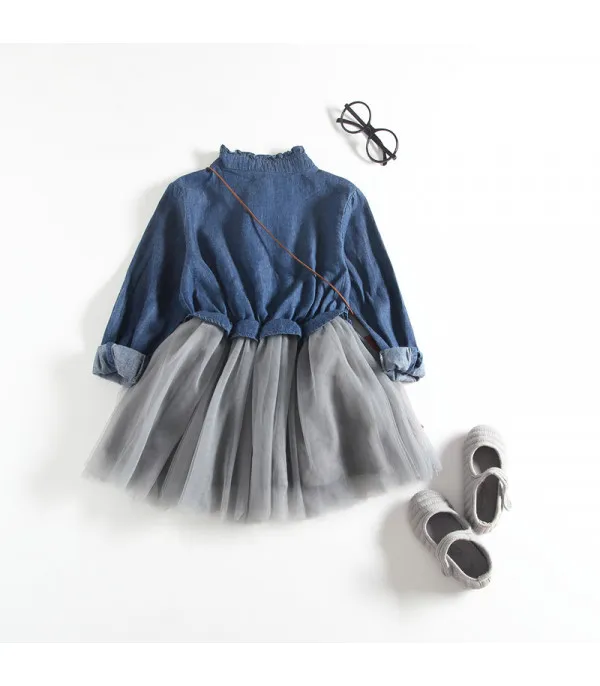 Denim-tulle baby dress