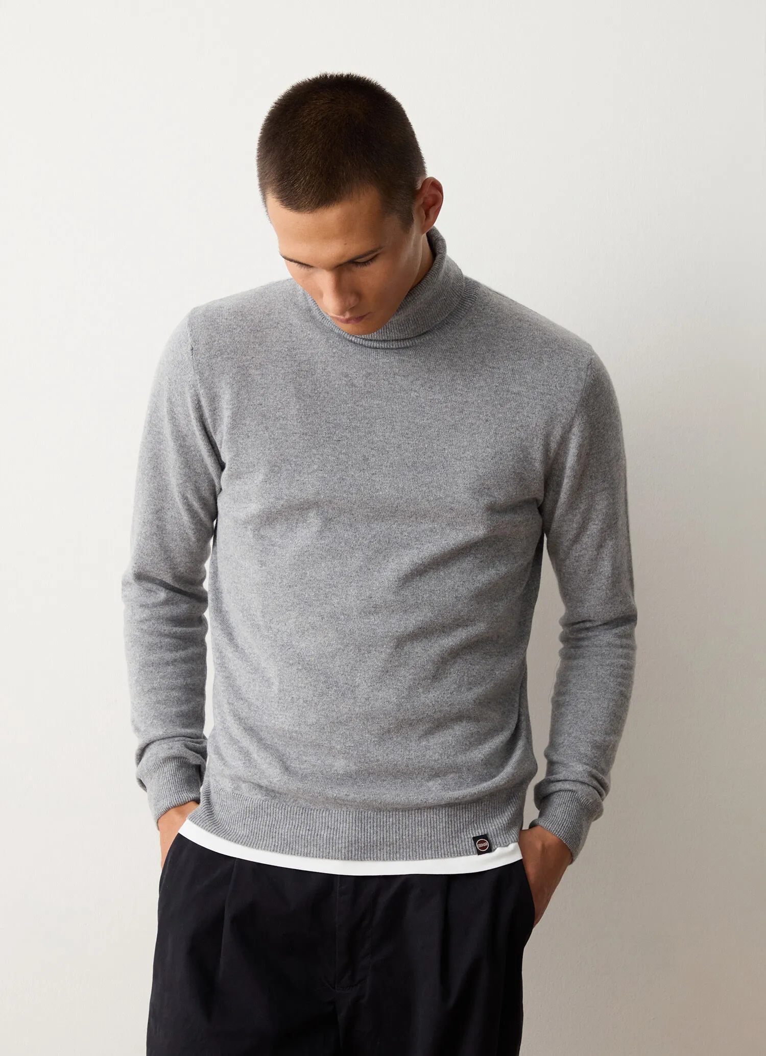 Dolcevita in maglia rasata misto cashmere