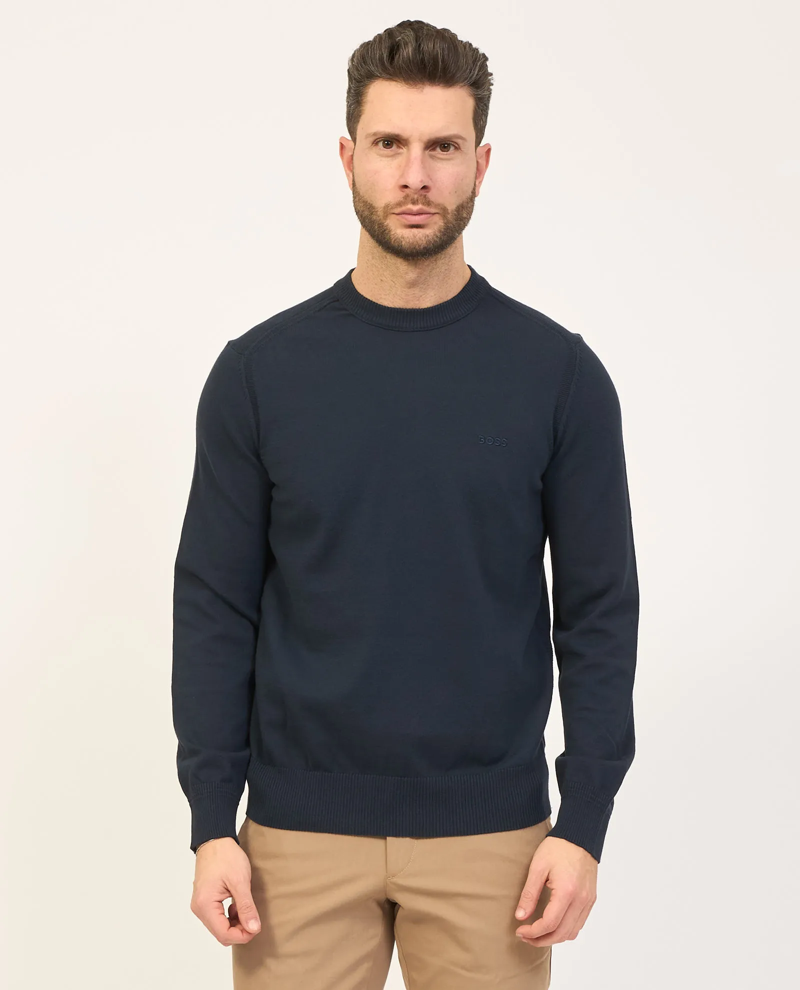 Felpa blu Boss regular fit con logo ricamato