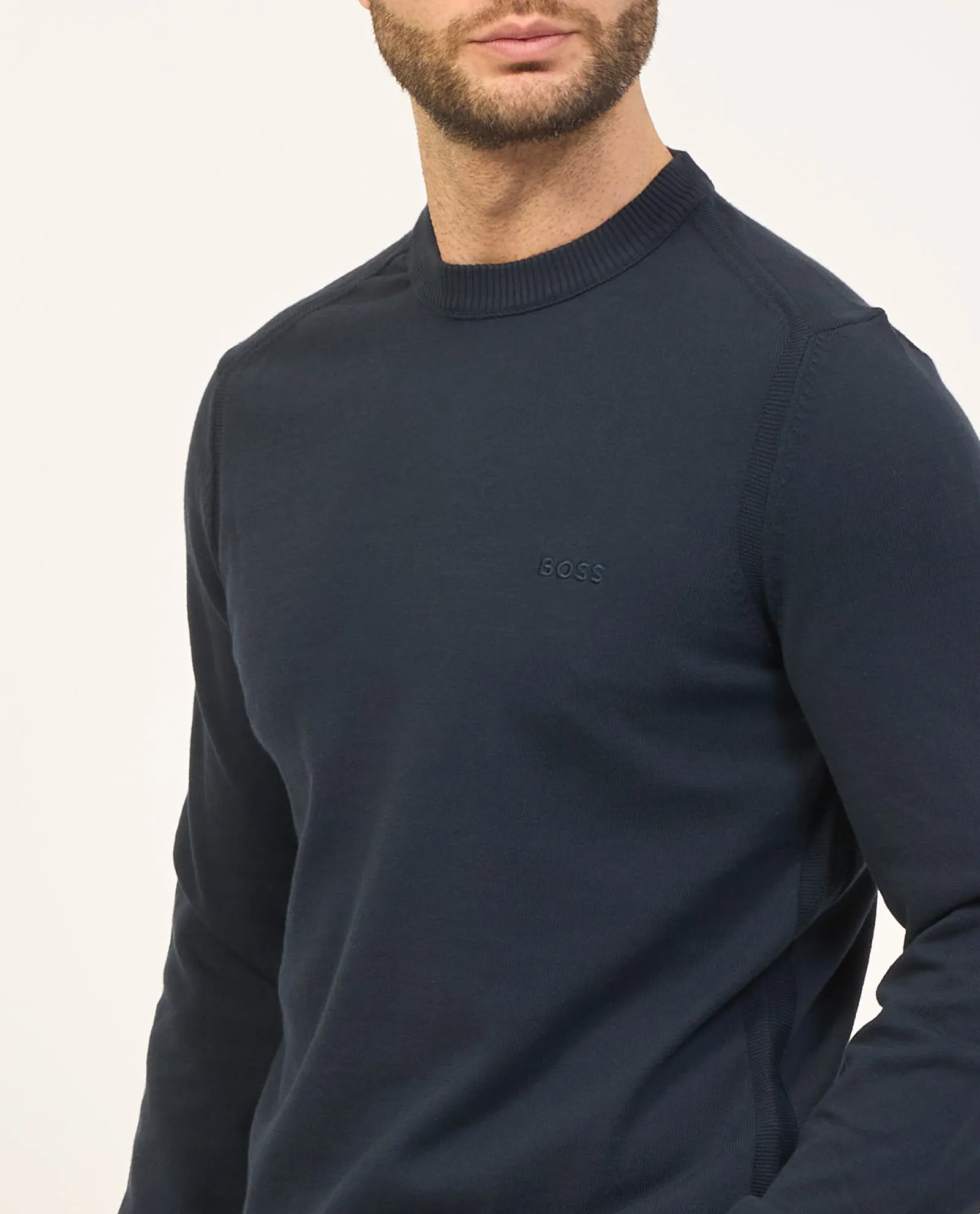 Felpa blu Boss regular fit con logo ricamato