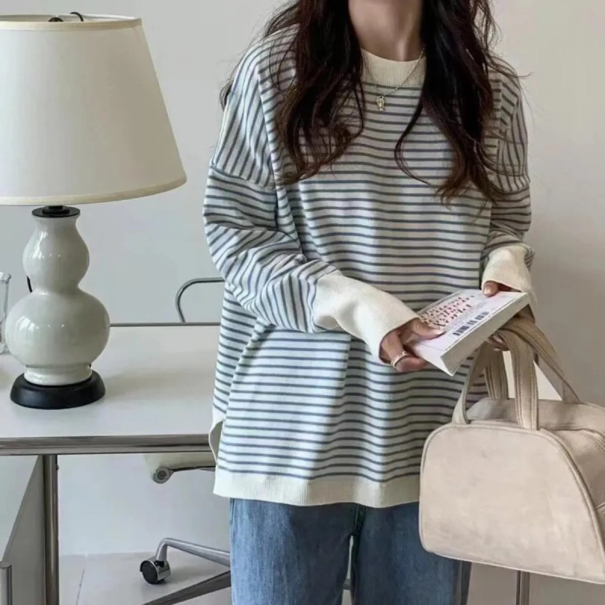 Felpa con cappuccio maglione a righe morbide donna sottile autunno 2023 nuovo maglione maglione nuovo allentato da donna