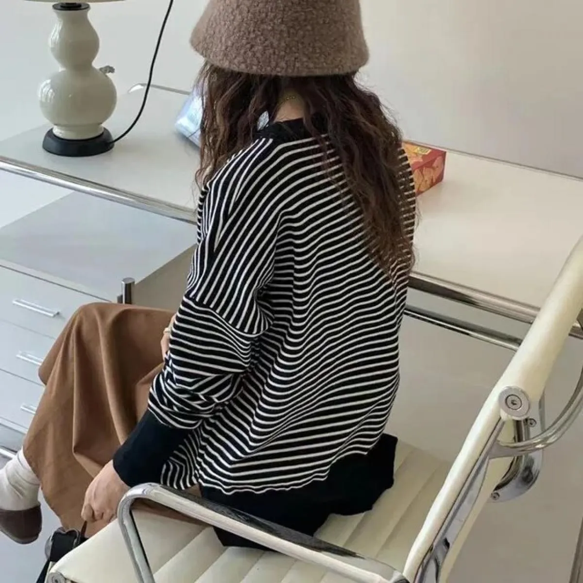 Felpa con cappuccio maglione a righe morbide donna sottile autunno 2023 nuovo maglione maglione nuovo allentato da donna