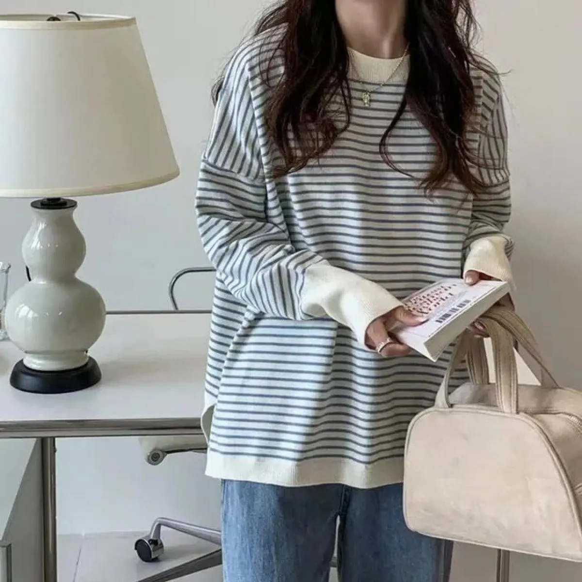 Felpa con cappuccio maglione a righe morbide donna sottile autunno 2023 nuovo maglione maglione nuovo allentato da donna