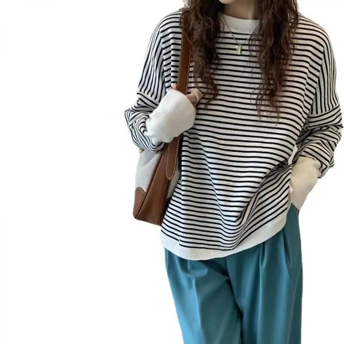 Felpa con cappuccio maglione a righe morbide donna sottile autunno 2023 nuovo maglione maglione nuovo allentato da donna