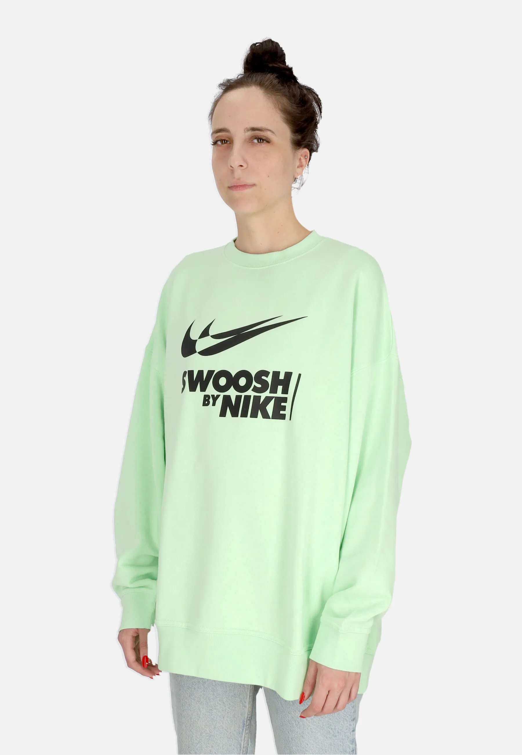Felpa Girocollo Donna W Sportswear Swoosh Big Logo Crewneck Vapor Green/black