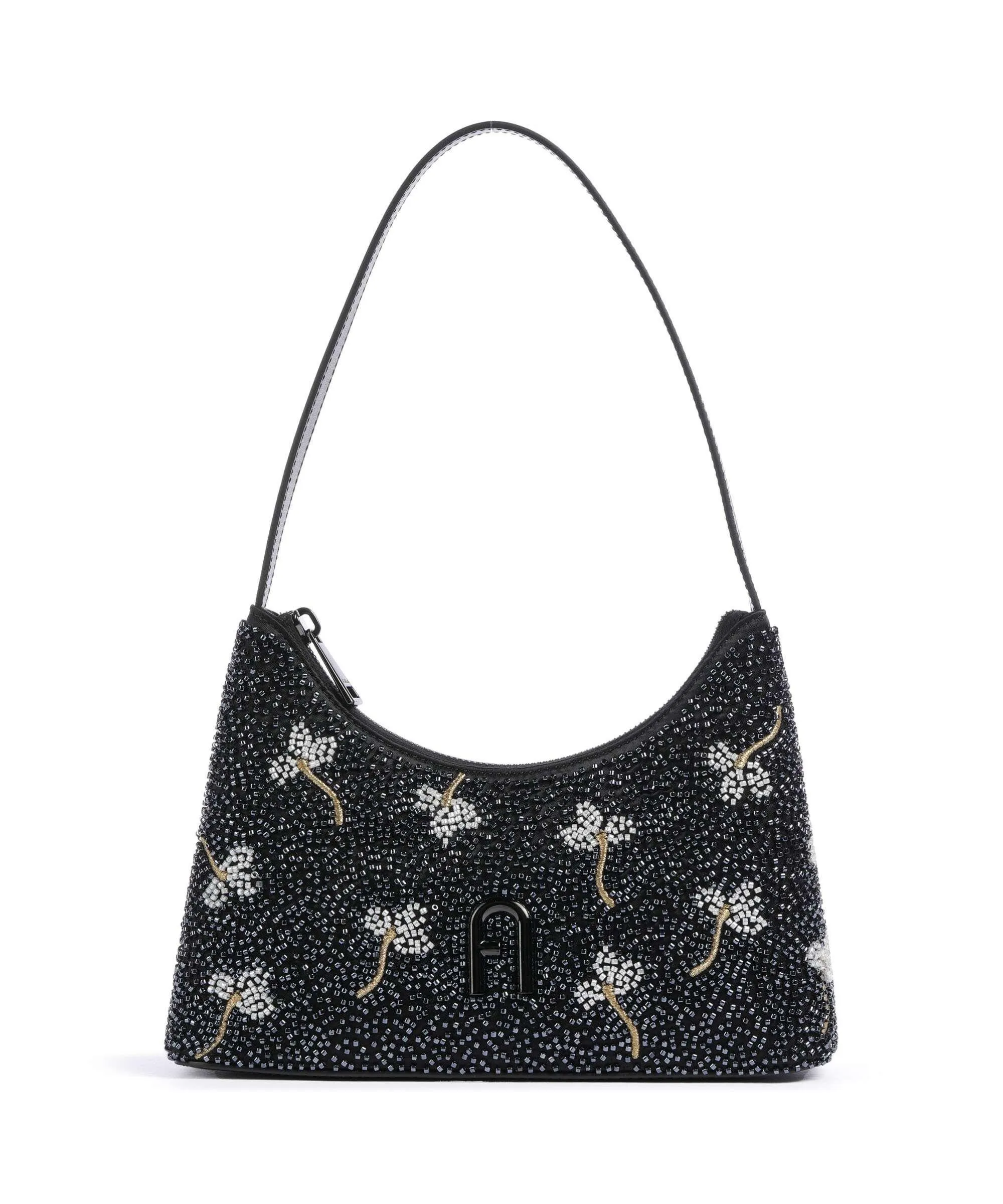  Furla Diamante Mini Borsa a spalla pelle a grana fine, poliammide nero  