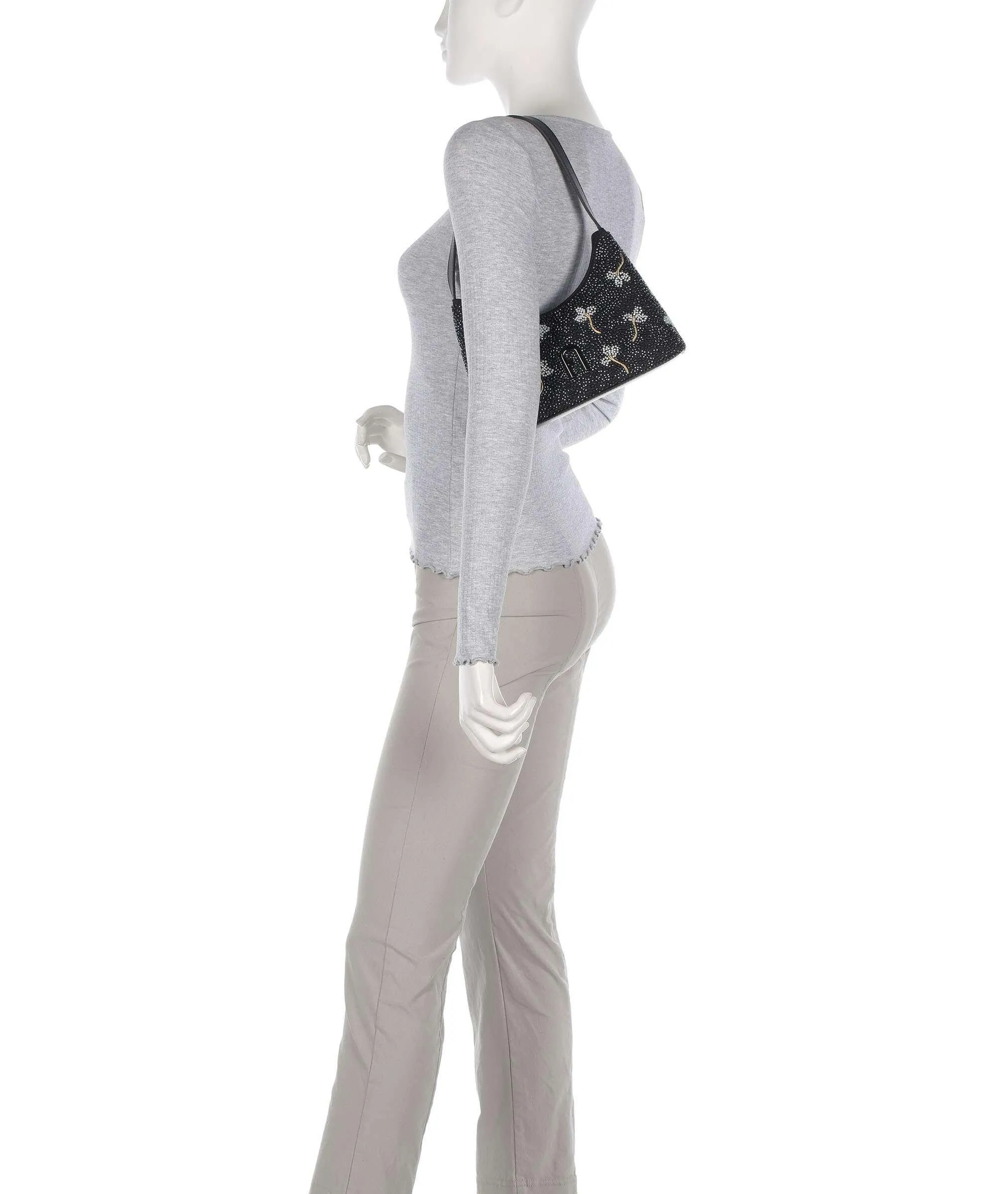  Furla Diamante Mini Borsa a spalla pelle a grana fine, poliammide nero  