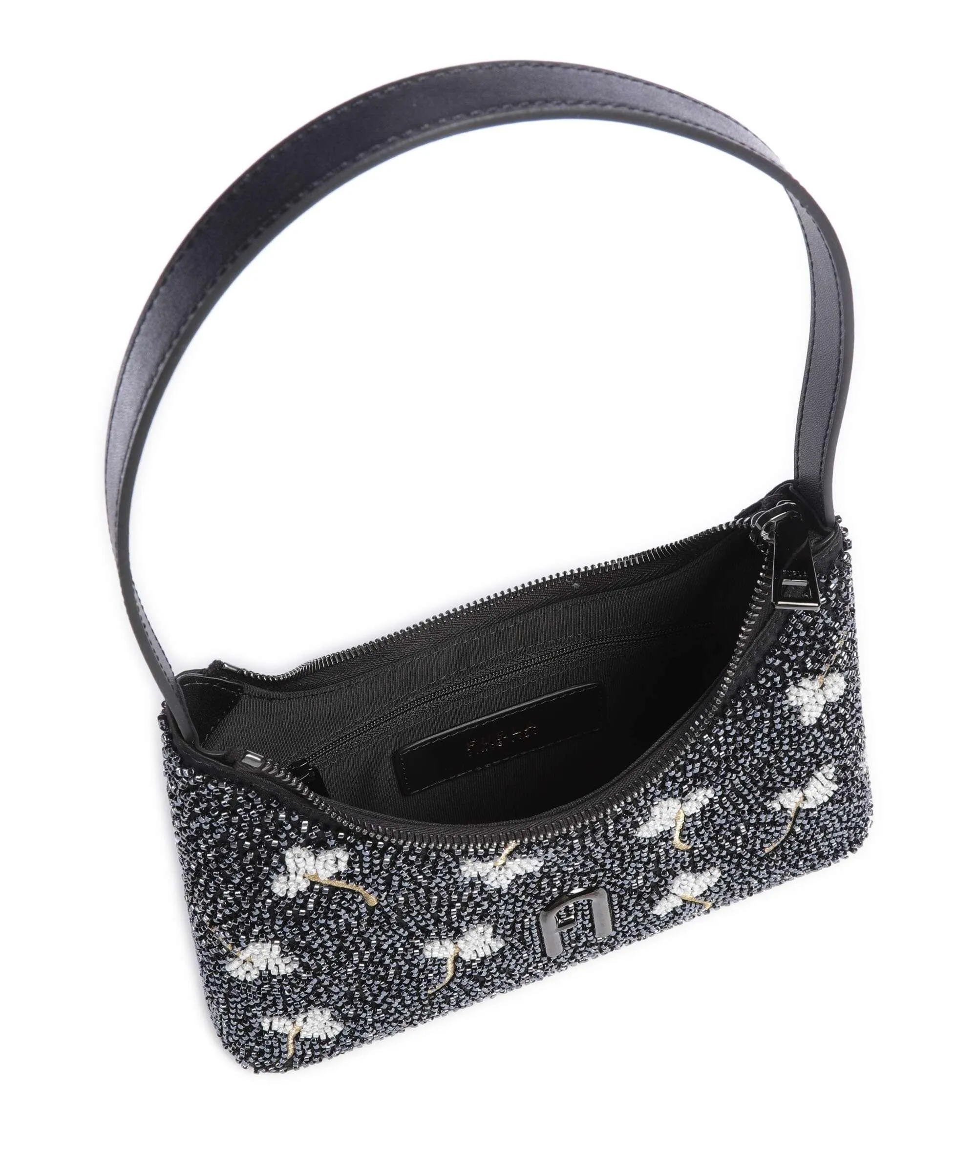  Furla Diamante Mini Borsa a spalla pelle a grana fine, poliammide nero  
