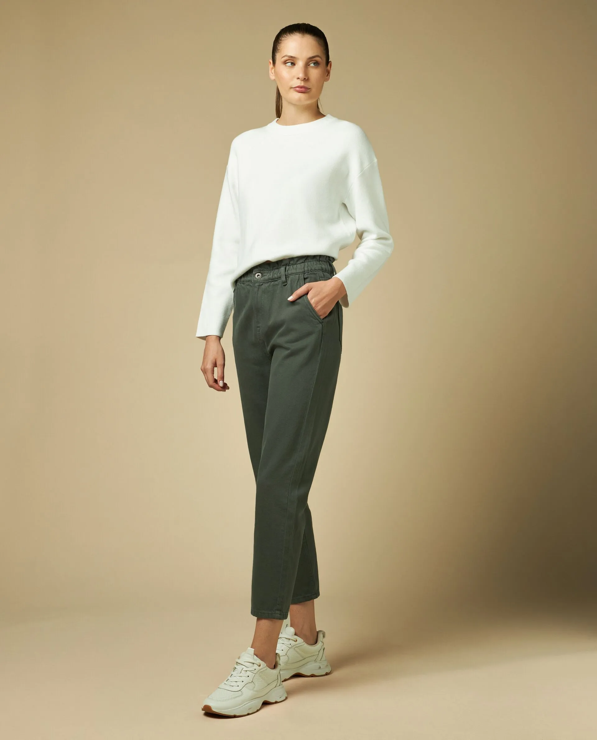 HOLISTIC  Pantalone paper bag in twill di puro cotone