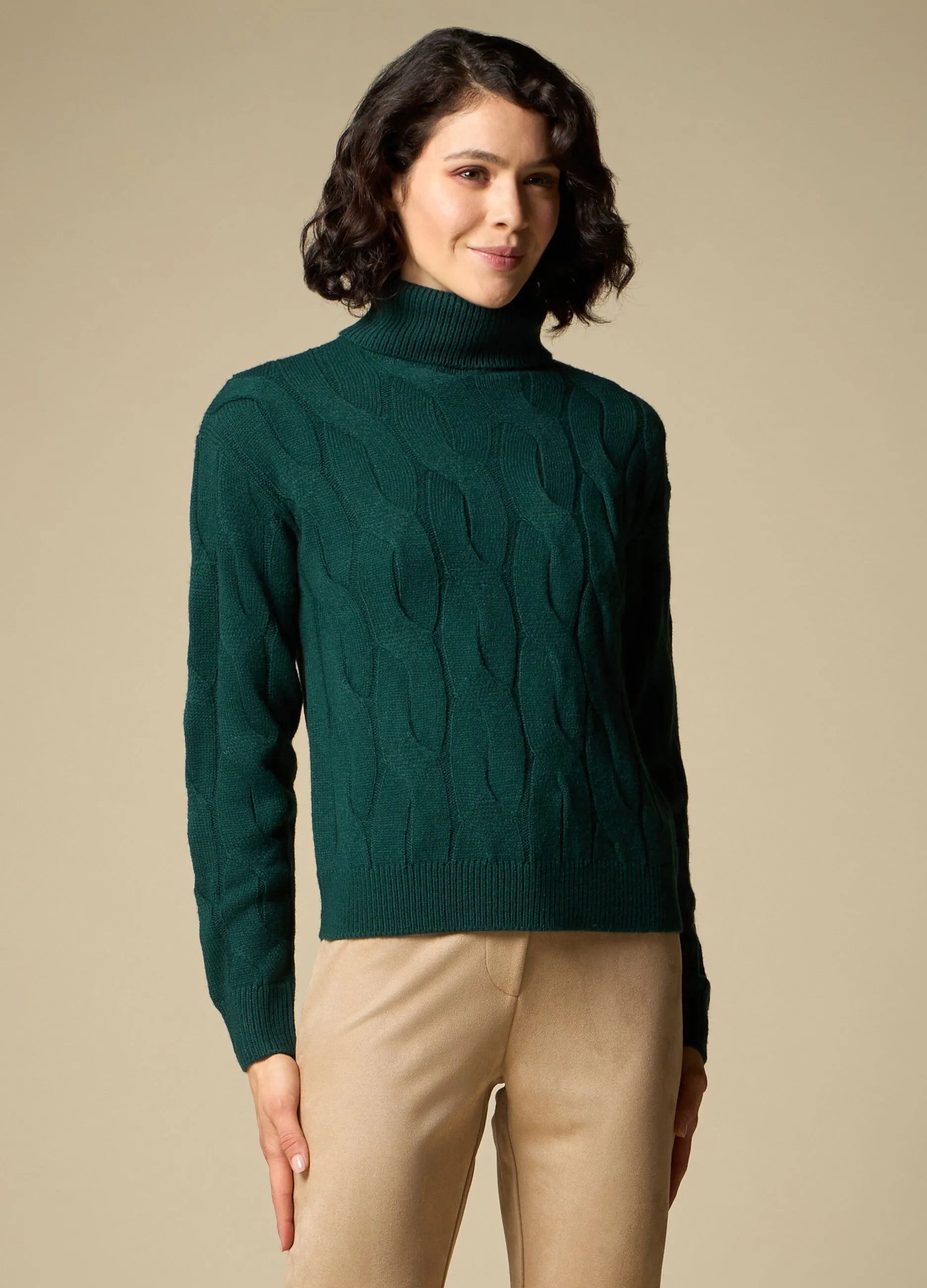 IWIE  Dolcevita tricot con lavorazione a treccia donna