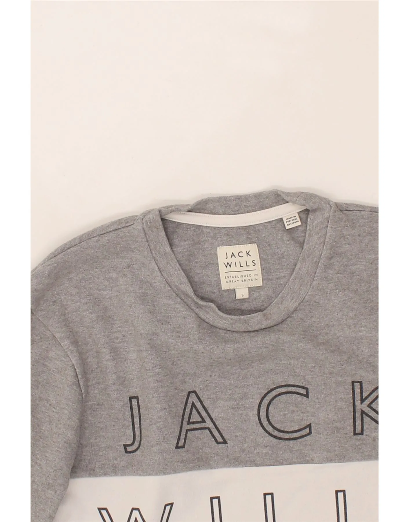 JACK WILLS Mens Graphic Sweatshirt Jumper Small Grey Colourblock Cotton