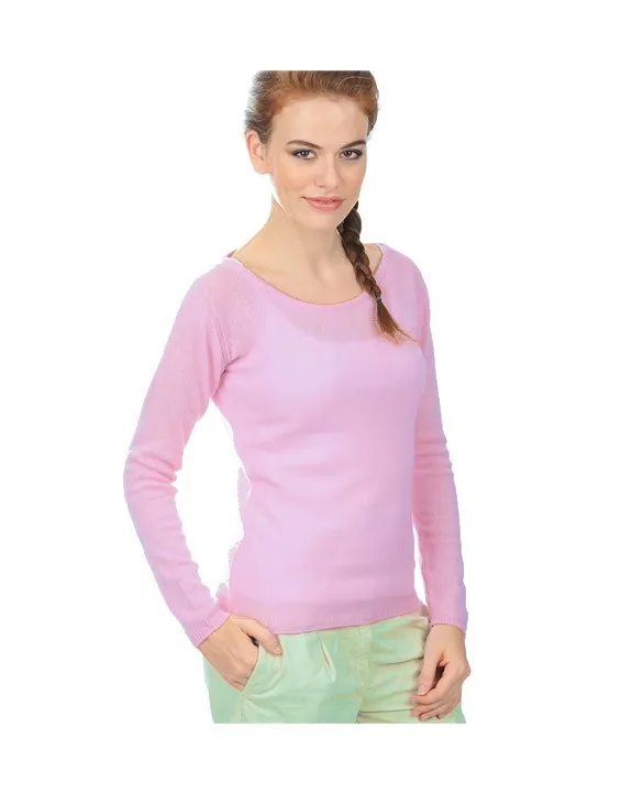 Maglia in cachemire girocollo e con maniche lunghe Rosa pallido