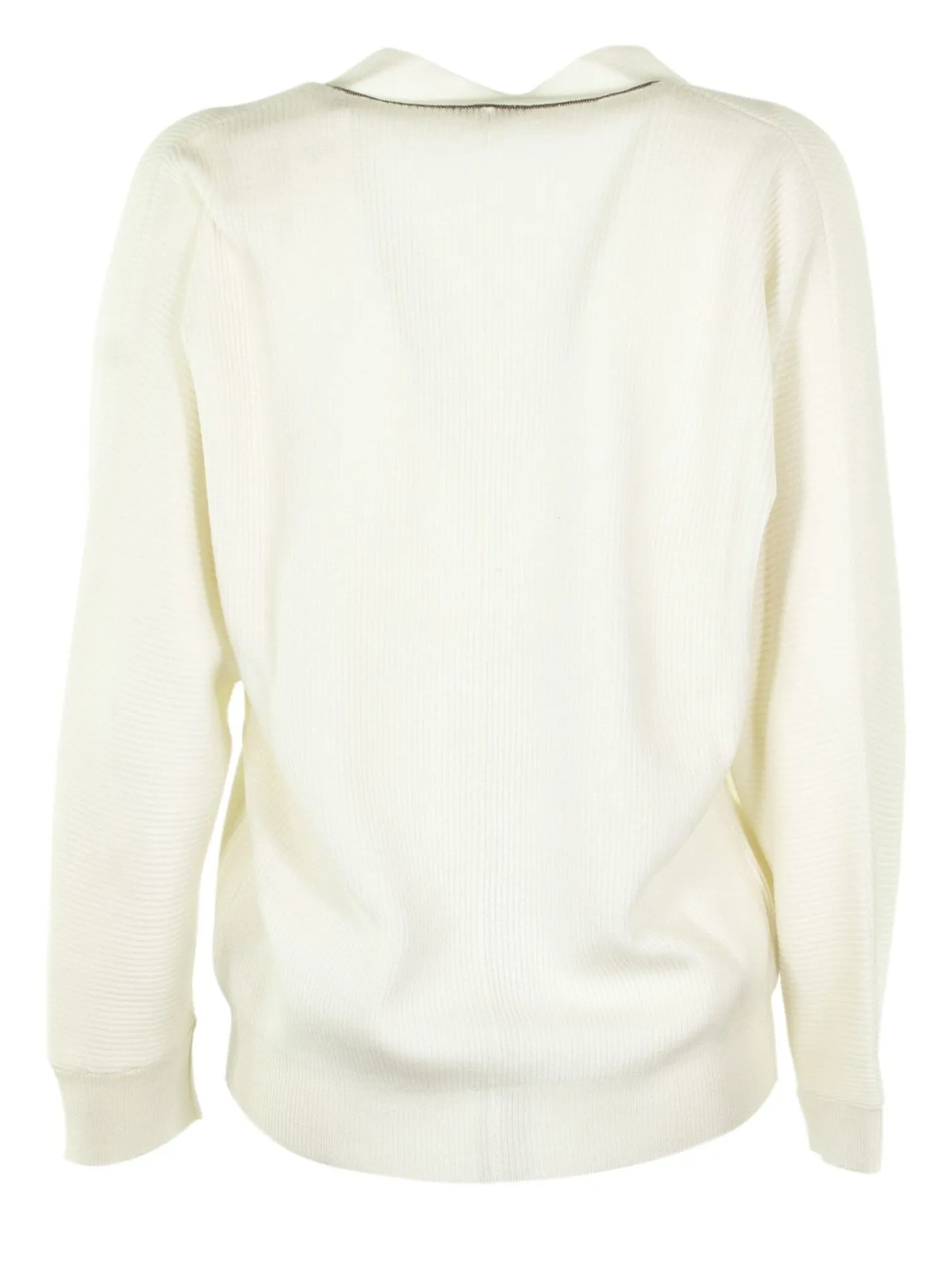 Maglione bianco con scollo a V Maglione in cashmere con monili