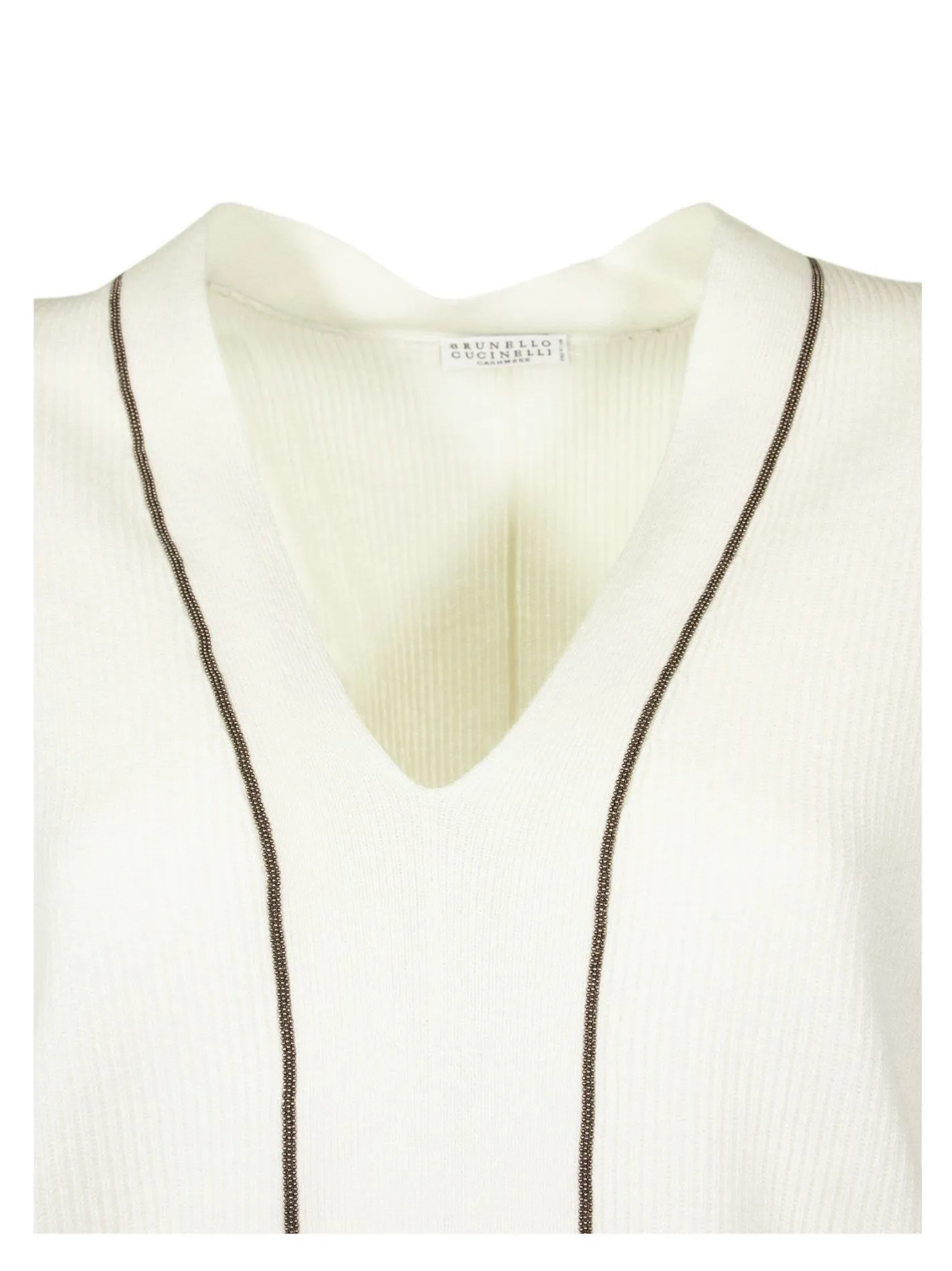 Maglione bianco con scollo a V Maglione in cashmere con monili