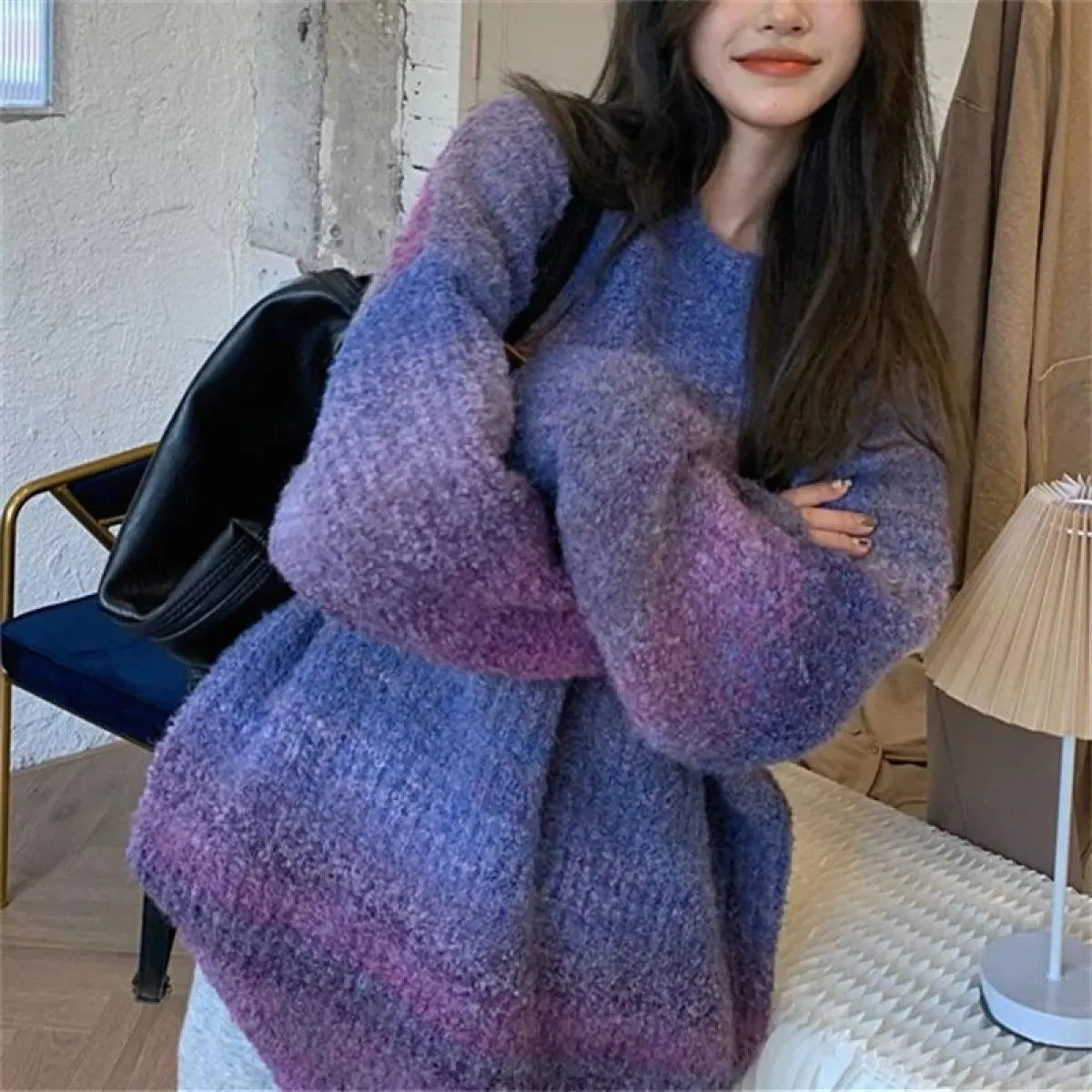 Maglione Donna Autunno Inverno 2023 Moda Pullover a maniche lunghe Chic Colorblock girocollo maglione allentato maglione  Top