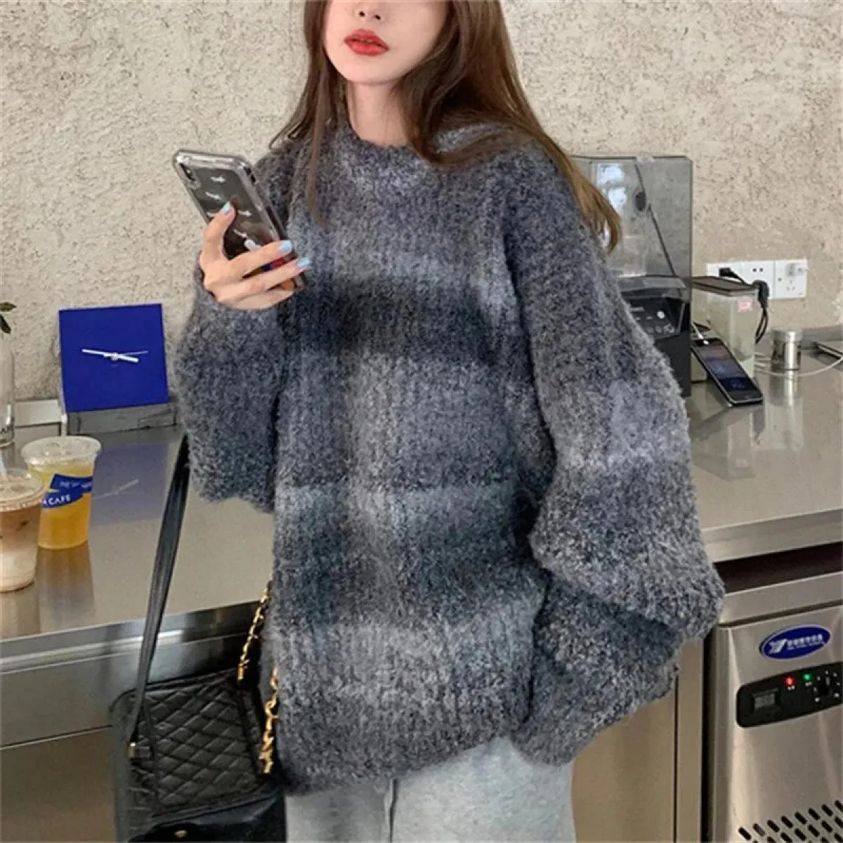 Maglione Donna Autunno Inverno 2023 Moda Pullover a maniche lunghe Chic Colorblock girocollo maglione allentato maglione  Top