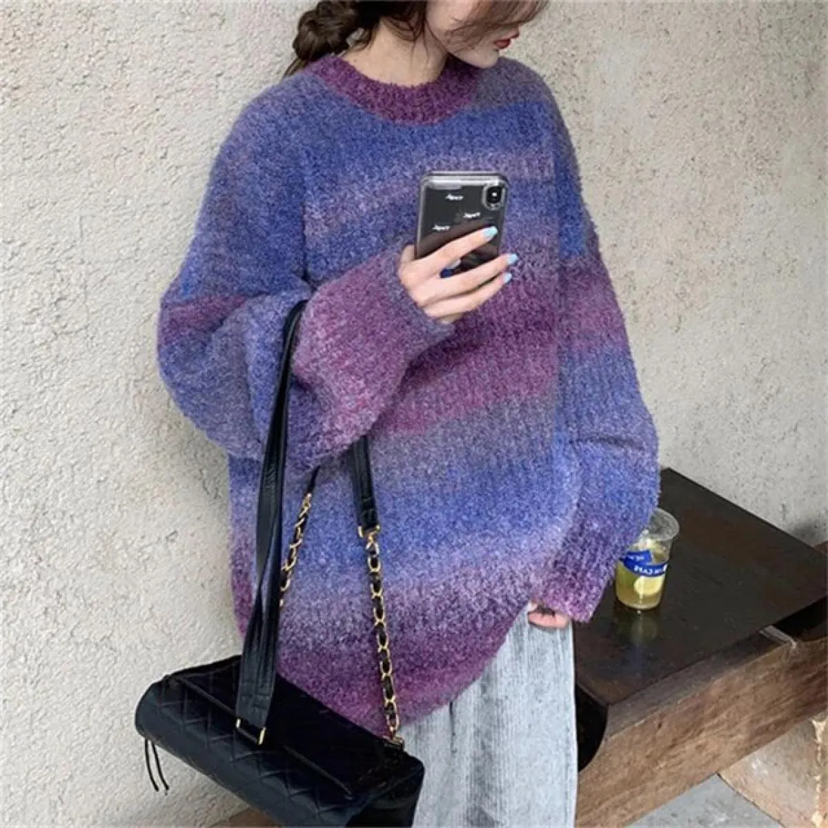 Maglione Donna Autunno Inverno 2023 Moda Pullover a maniche lunghe Chic Colorblock girocollo maglione allentato maglione  Top
