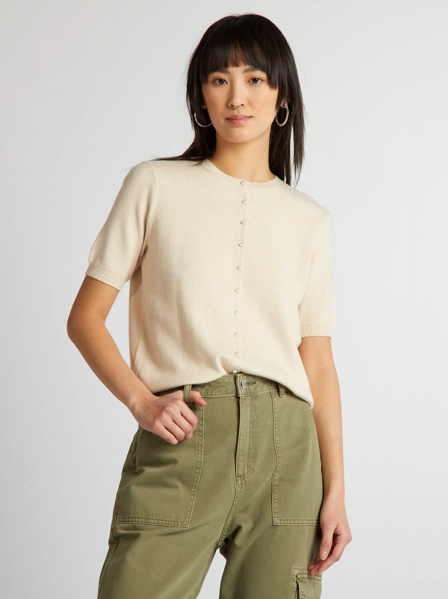 Maglione leggero a maniche corte - BEIGE