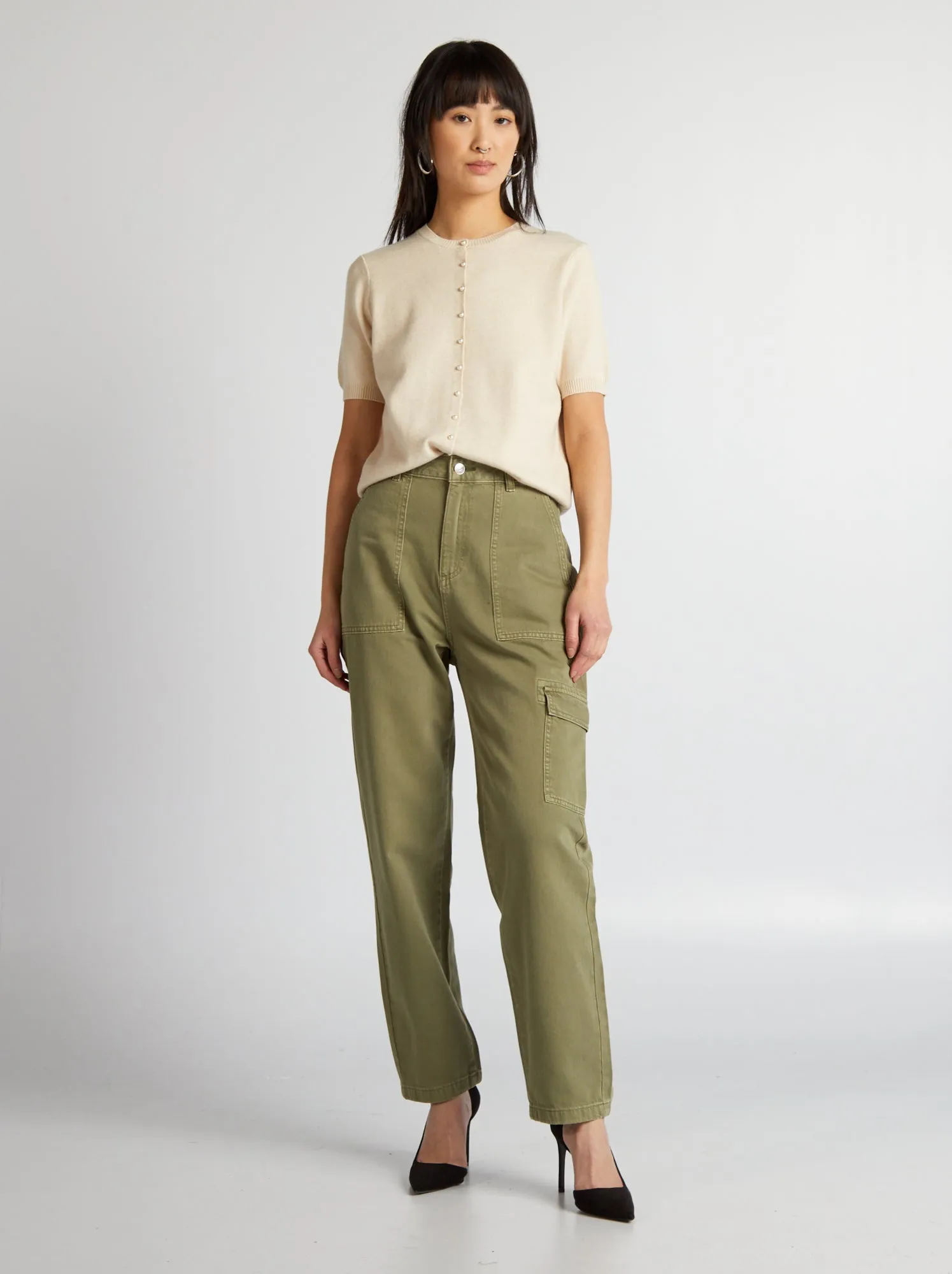 Maglione leggero a maniche corte - BEIGE