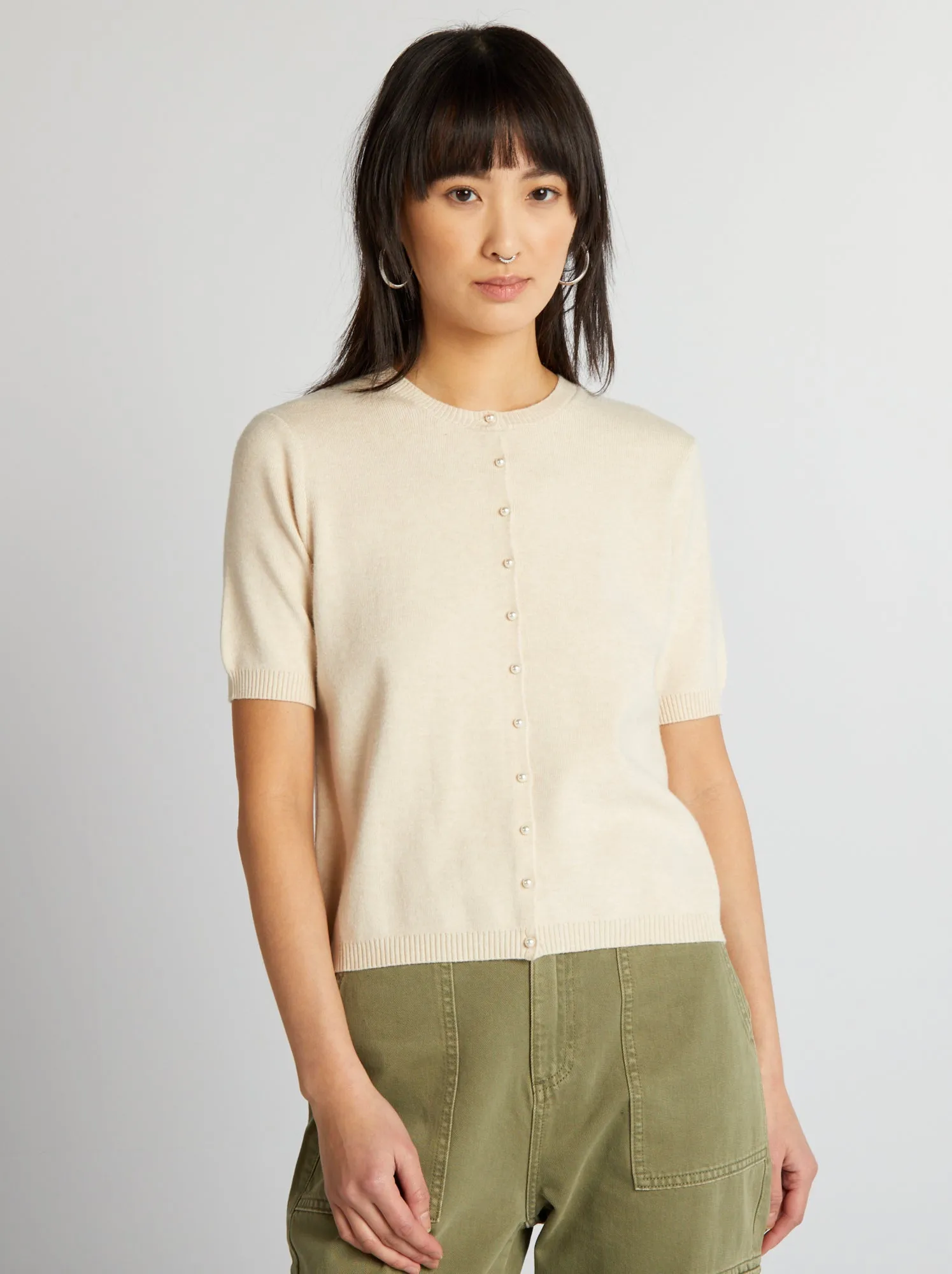 Maglione leggero a maniche corte - BEIGE