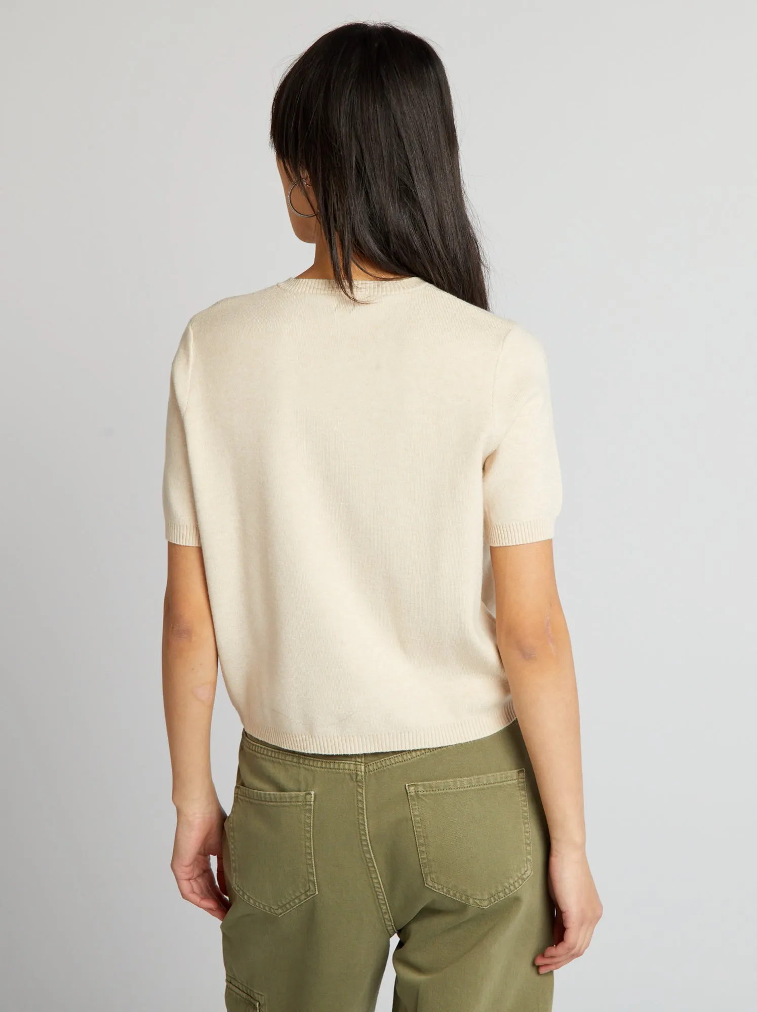Maglione leggero a maniche corte - BEIGE
