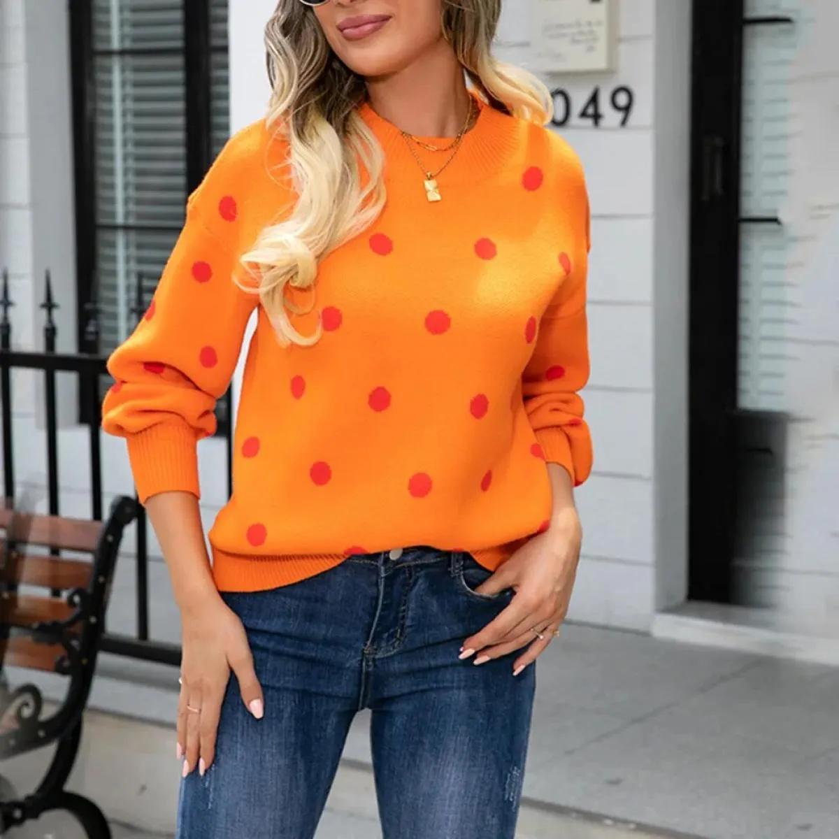 Maglioni per donna autunno inverno nuovo maglione a maniche lunghe maglione pullover a pois maglione da donna 2023