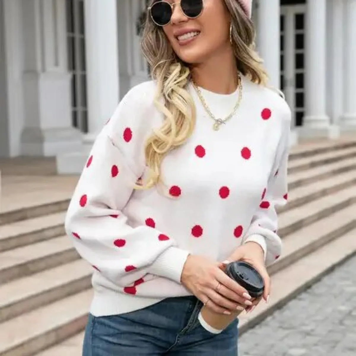 Maglioni per donna autunno inverno nuovo maglione a maniche lunghe maglione pullover a pois maglione da donna 2023