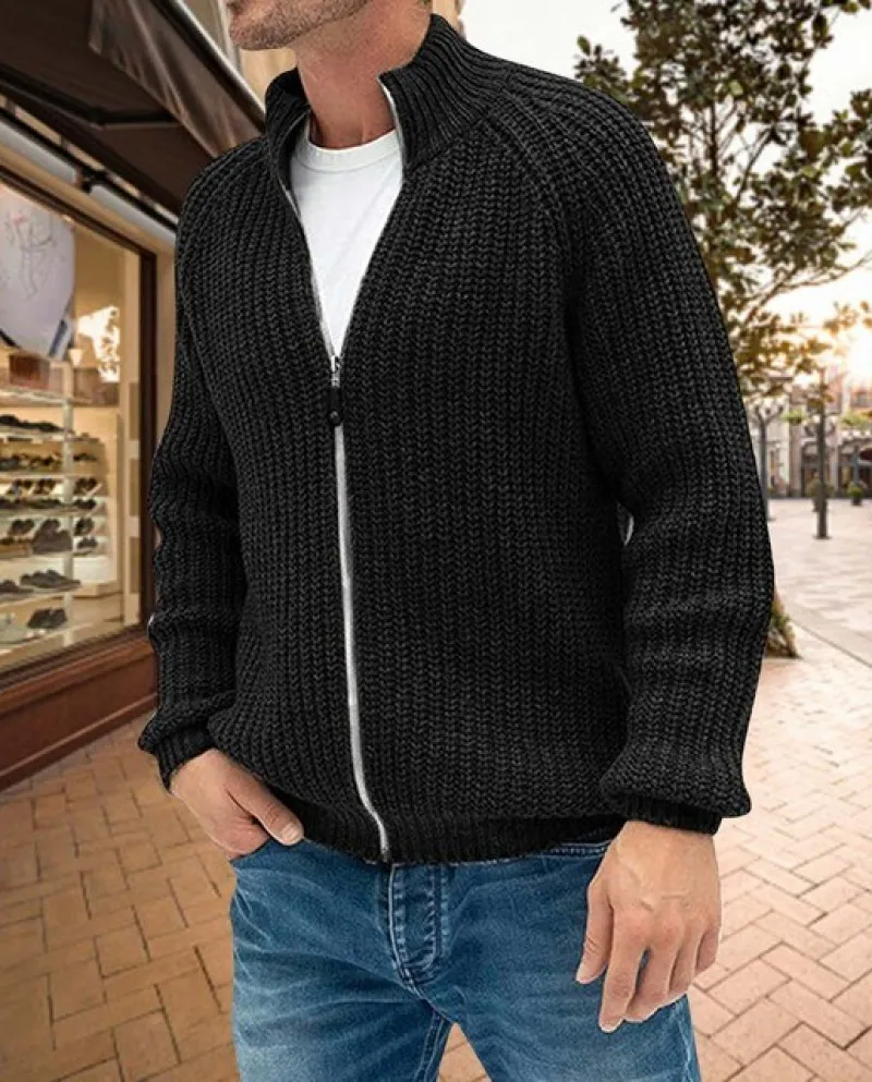 Mens Moda Casual Autunno Inverno Maglione Tinta Unita Cerniera Dolcevita Maglione Addensato Maglia Maglione Giacca Infantile Coa