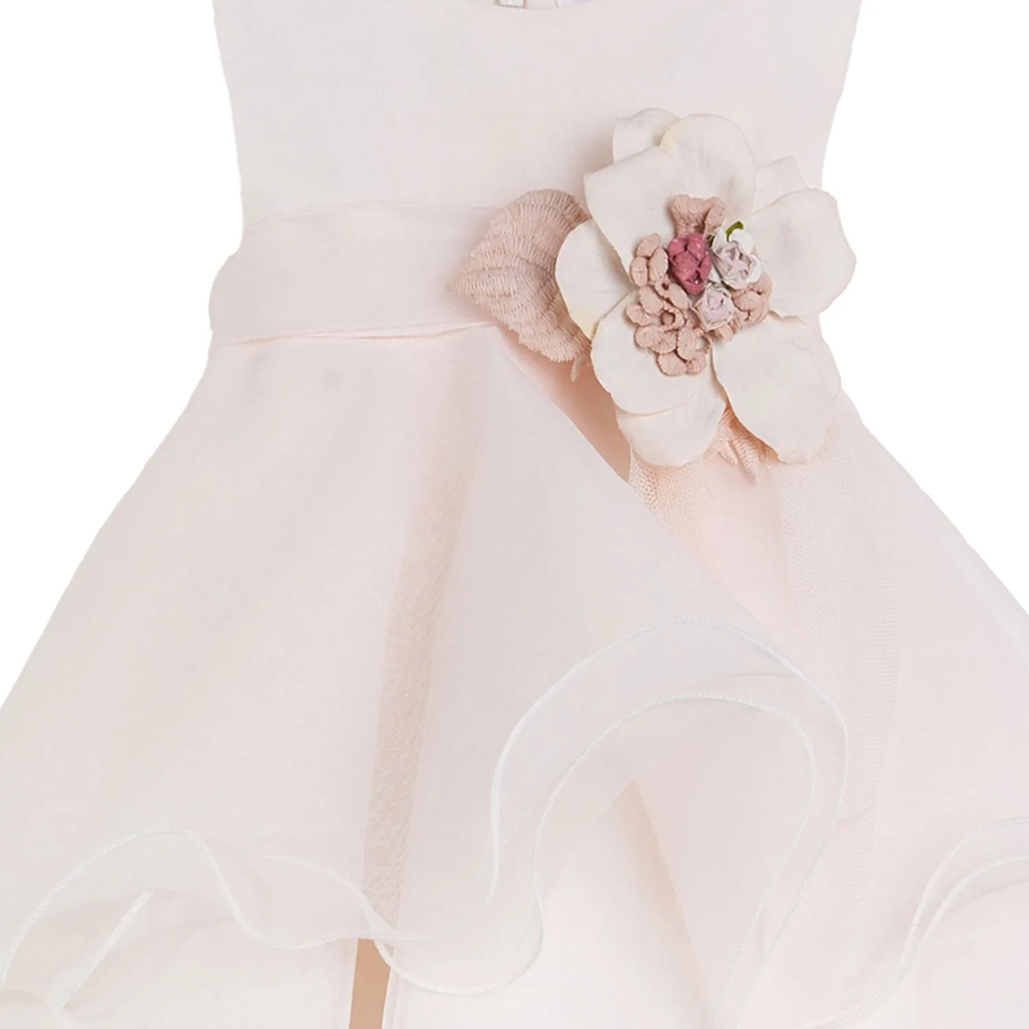 Mini Abito Tulle Rosa Chiaro Con Fiore Cipria