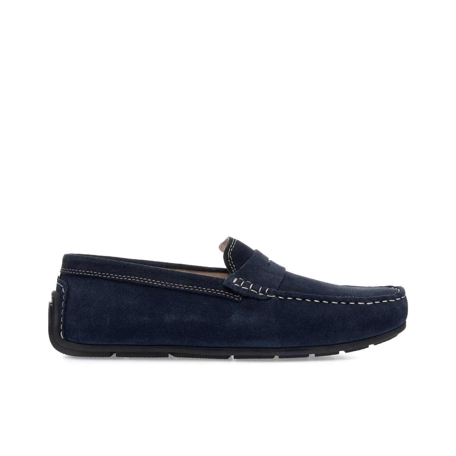 Mocassini blu in suede con cuciture