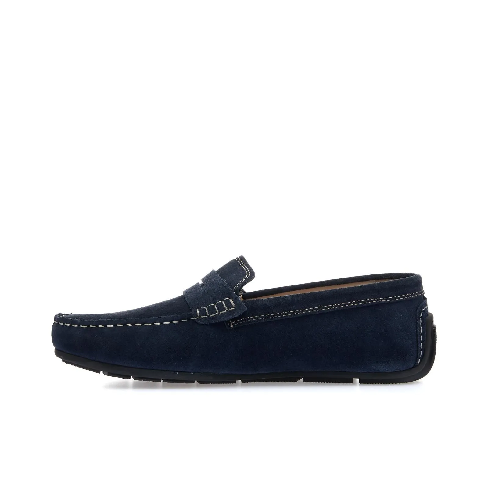 Mocassini blu in suede con cuciture
