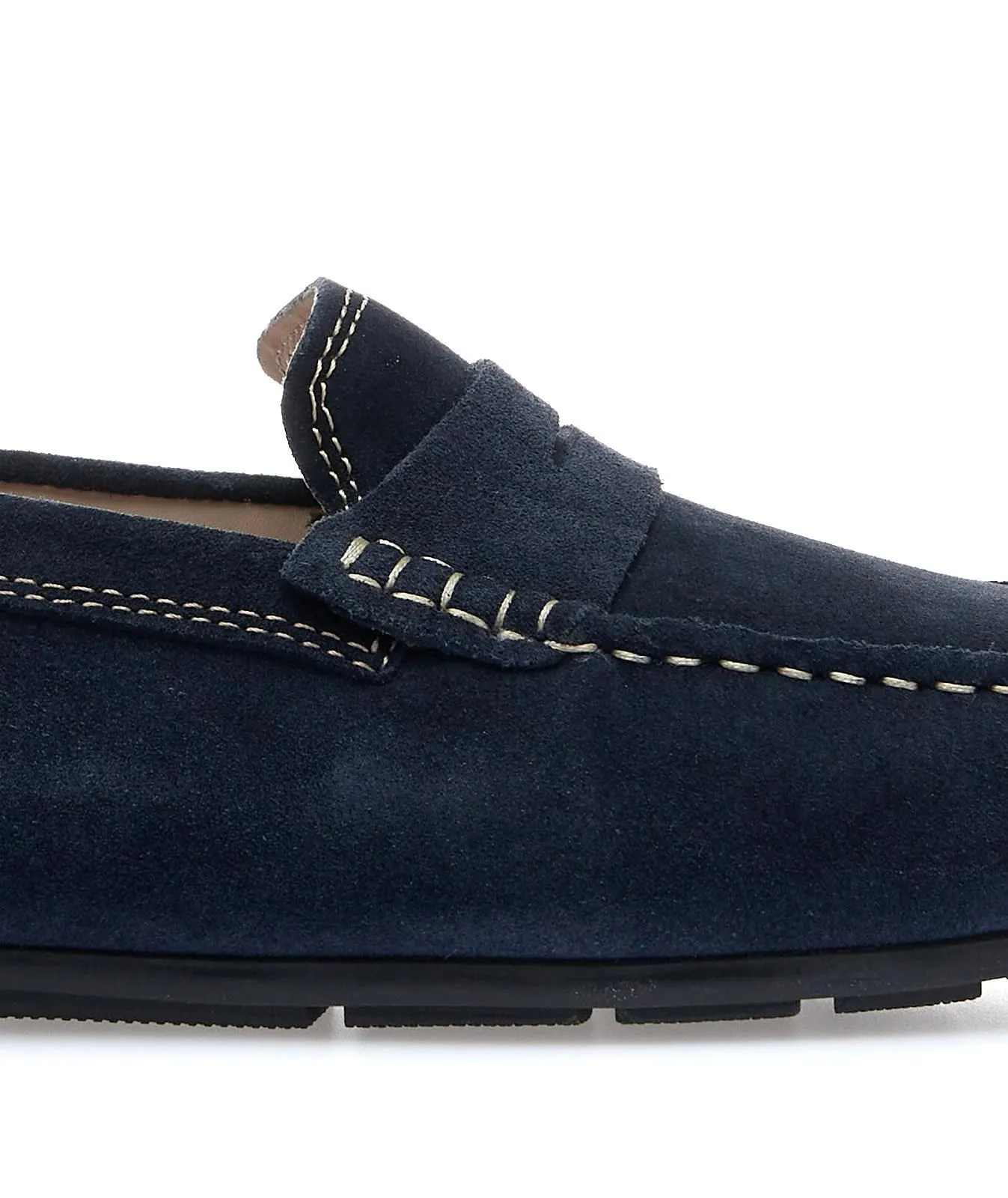 Mocassini blu in suede con cuciture