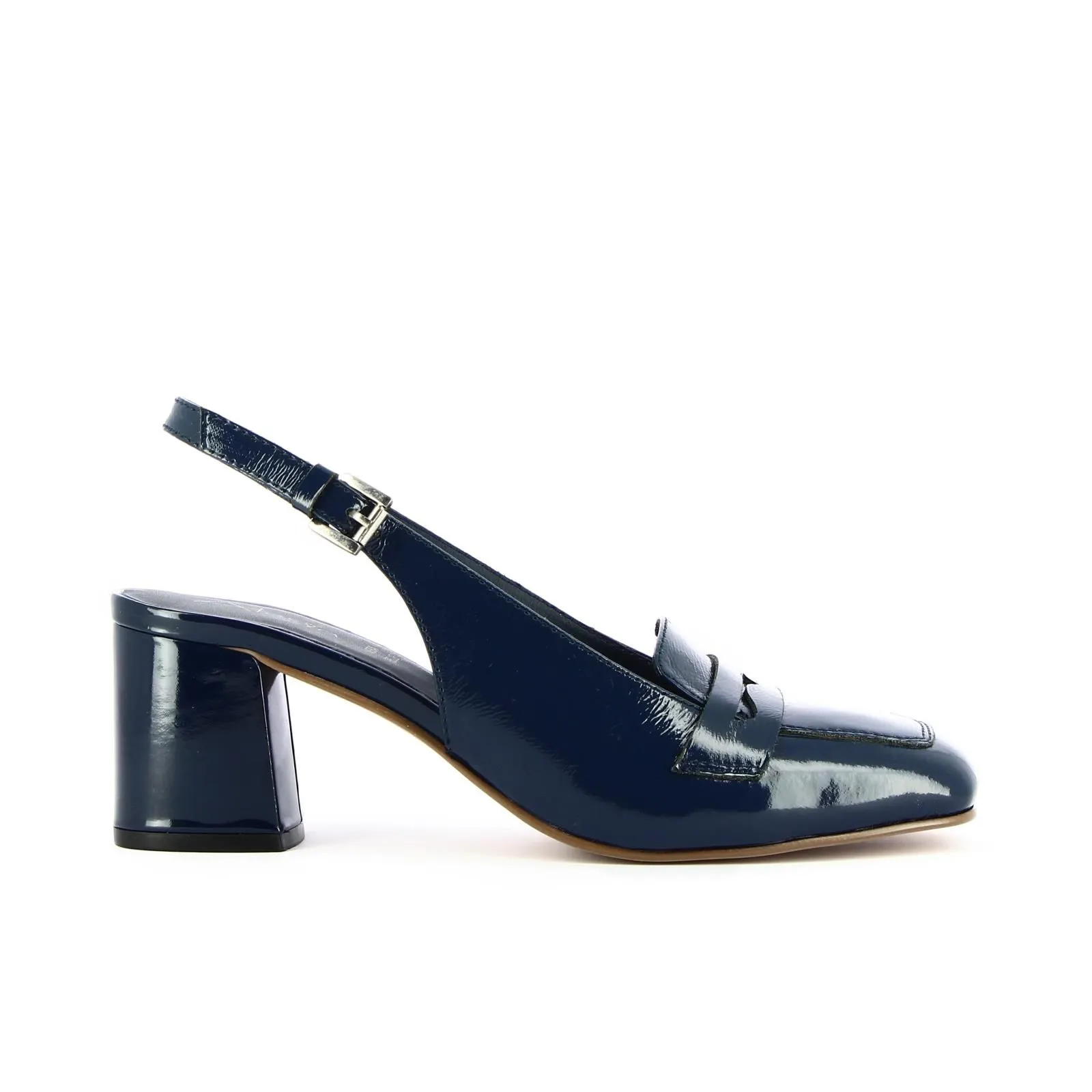 Mocassini blu in vernice con tacchi