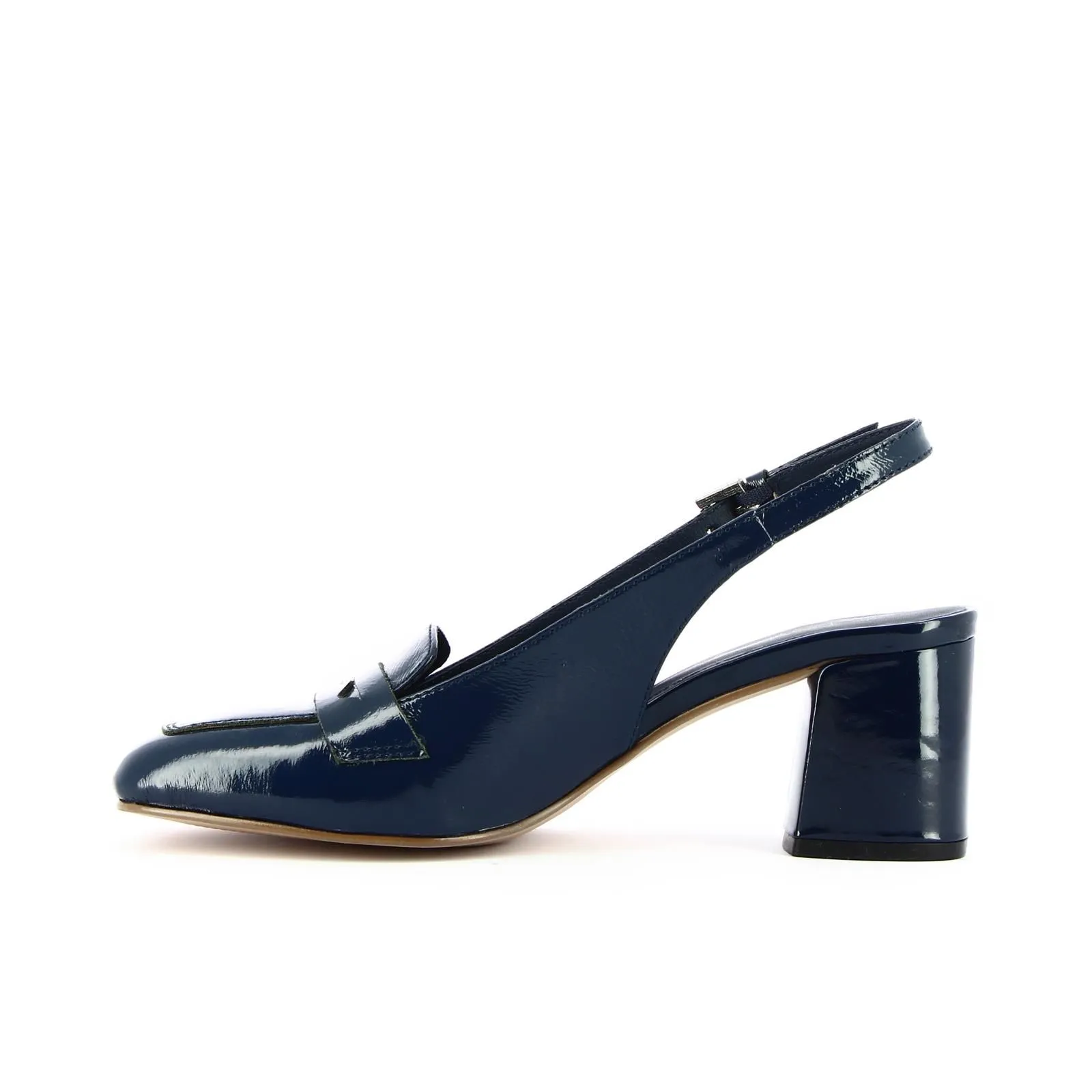 Mocassini blu in vernice con tacchi