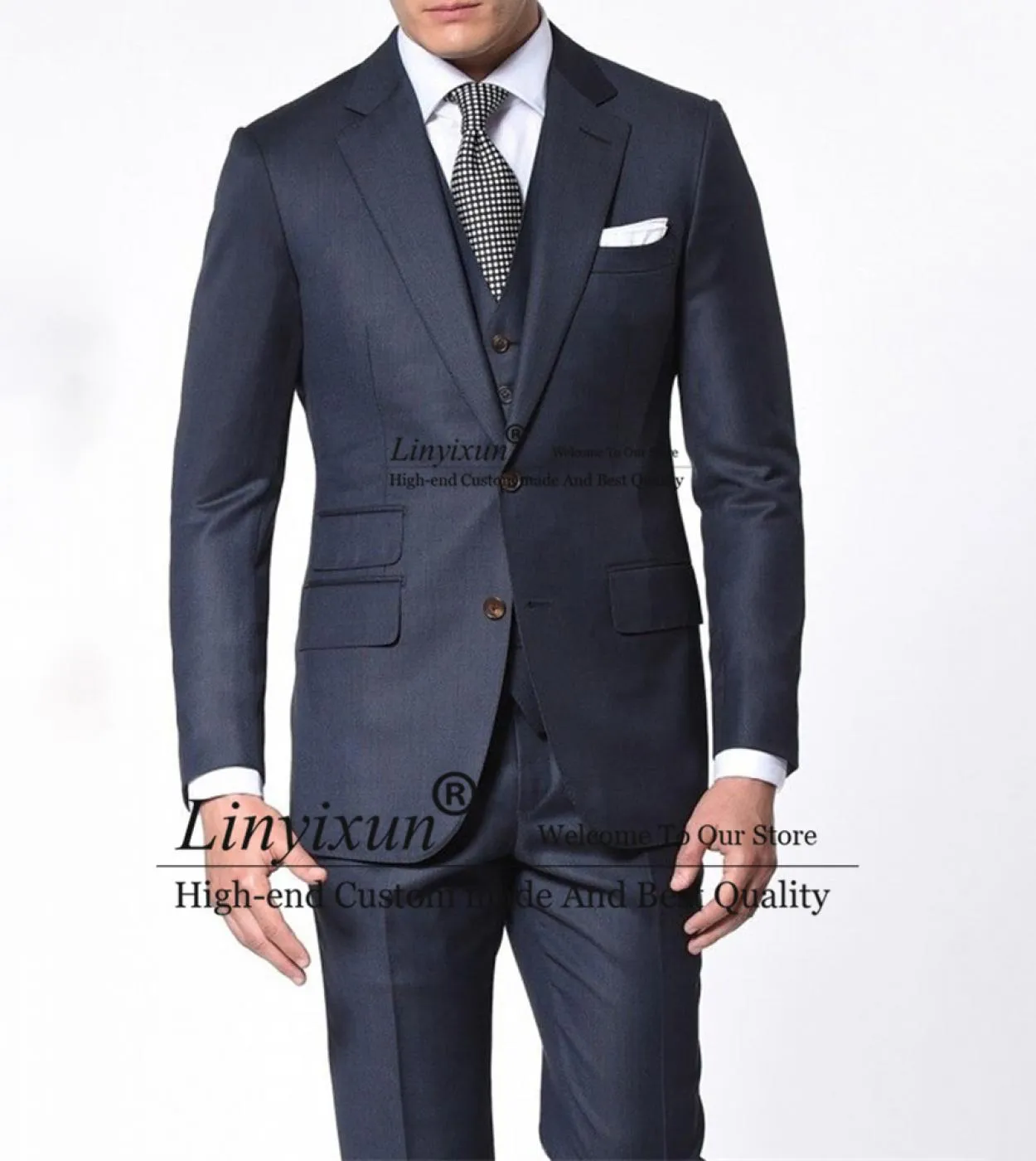 Moda Blu Navy Abiti da uomo Risvolto con risvolto Giacca da lavoro professionale Slim Fit Daily Terno Masculino Giacca in 3 pezz