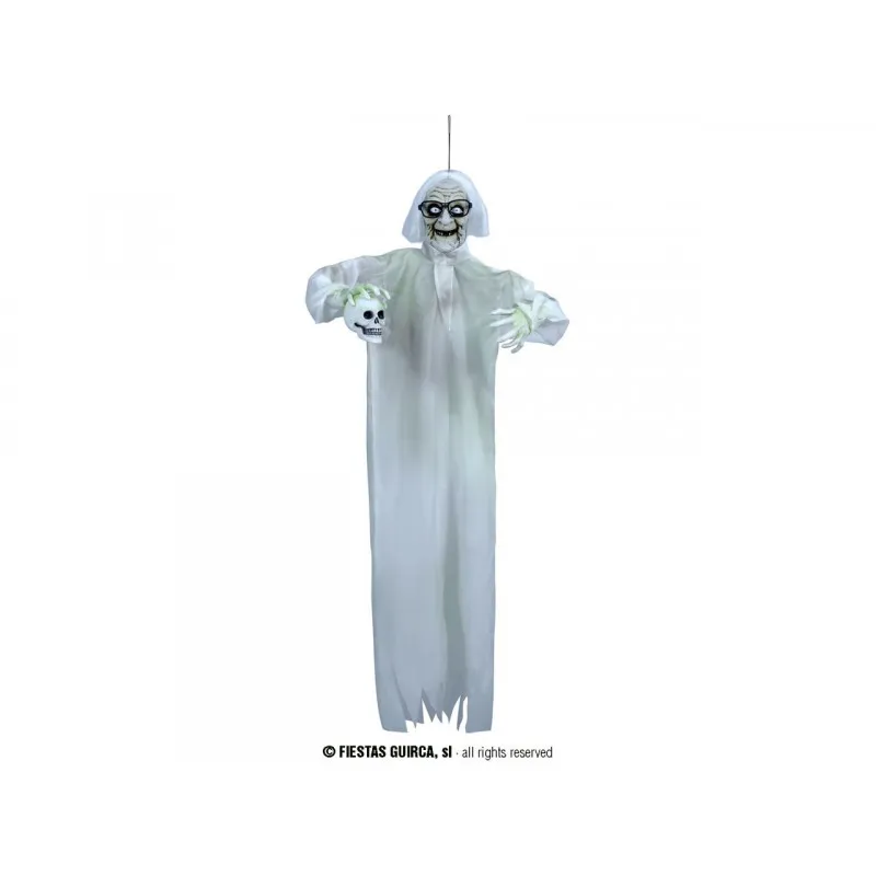MOSTRO VECCHIO DOTTORE C/TESCHIO ZOMBIE PENDENTE 150CM LUCI E SUONI PER ADDOBBARE SALE FESTE SPETTACOLI HORROR HALLOWEEN