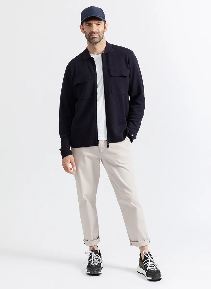  NEW MAN   ITINERARY - Cardigan collo classico dritto in maglia | Blu