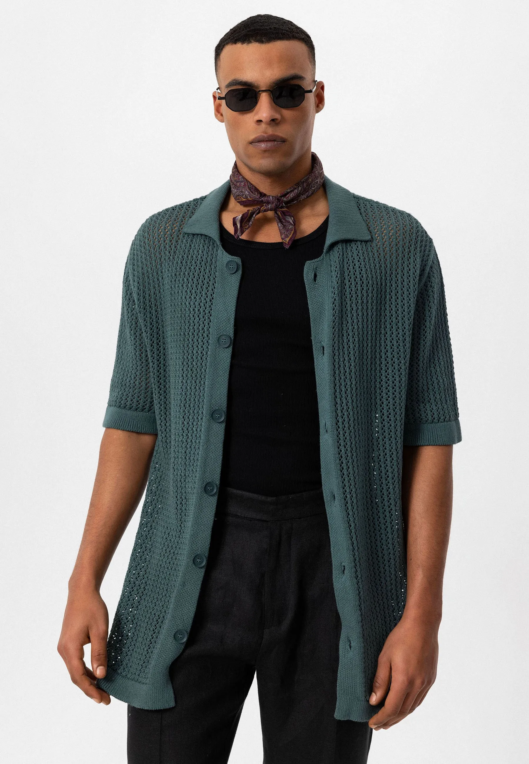 NIAMEY  SHORT SLEEVE REGULAR FIT  CELLULAR KNITTED - Cardigan