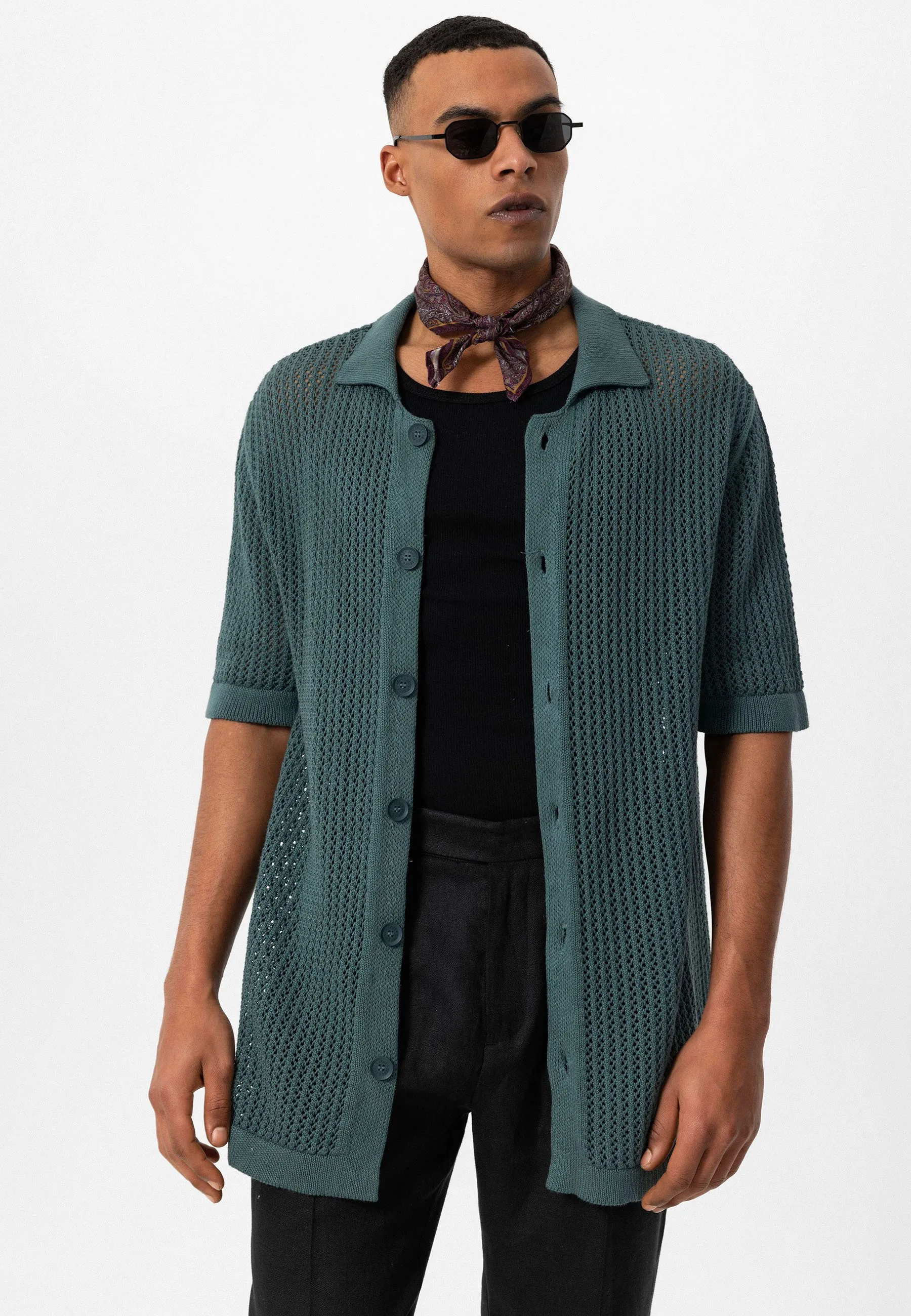 NIAMEY  SHORT SLEEVE REGULAR FIT  CELLULAR KNITTED - Cardigan