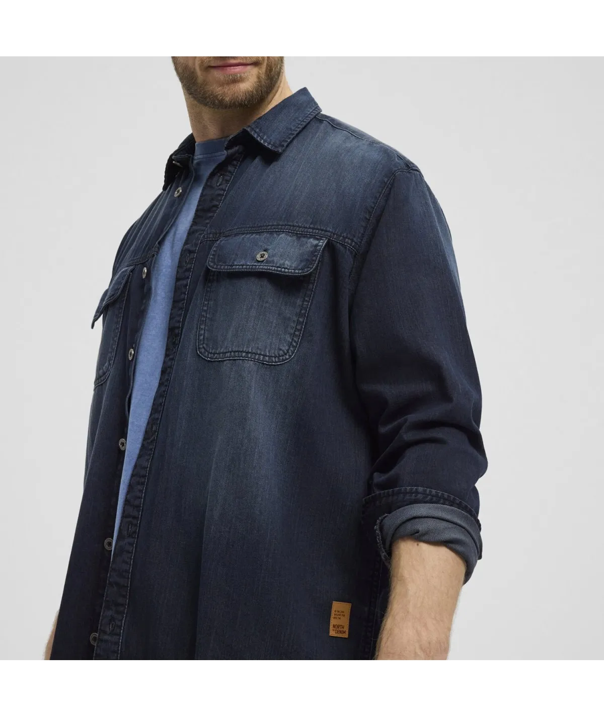 NORTH 56DENIM CAMICIA DI JEANS DA UOMO TAGLIE FORTI