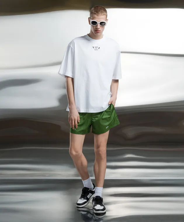 Off-White Shorts da bagno verdi con stampa logo OMFD011S24FAB001
