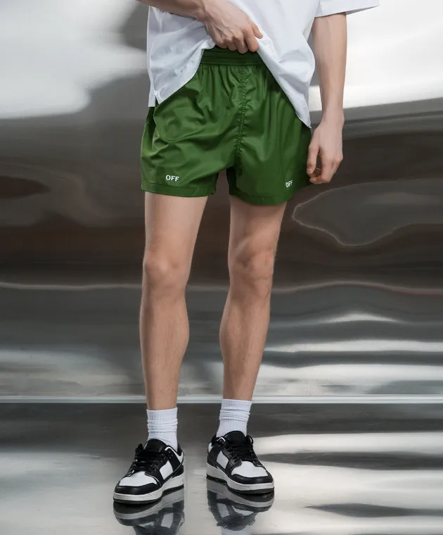 Off-White Shorts da bagno verdi con stampa logo OMFD011S24FAB001