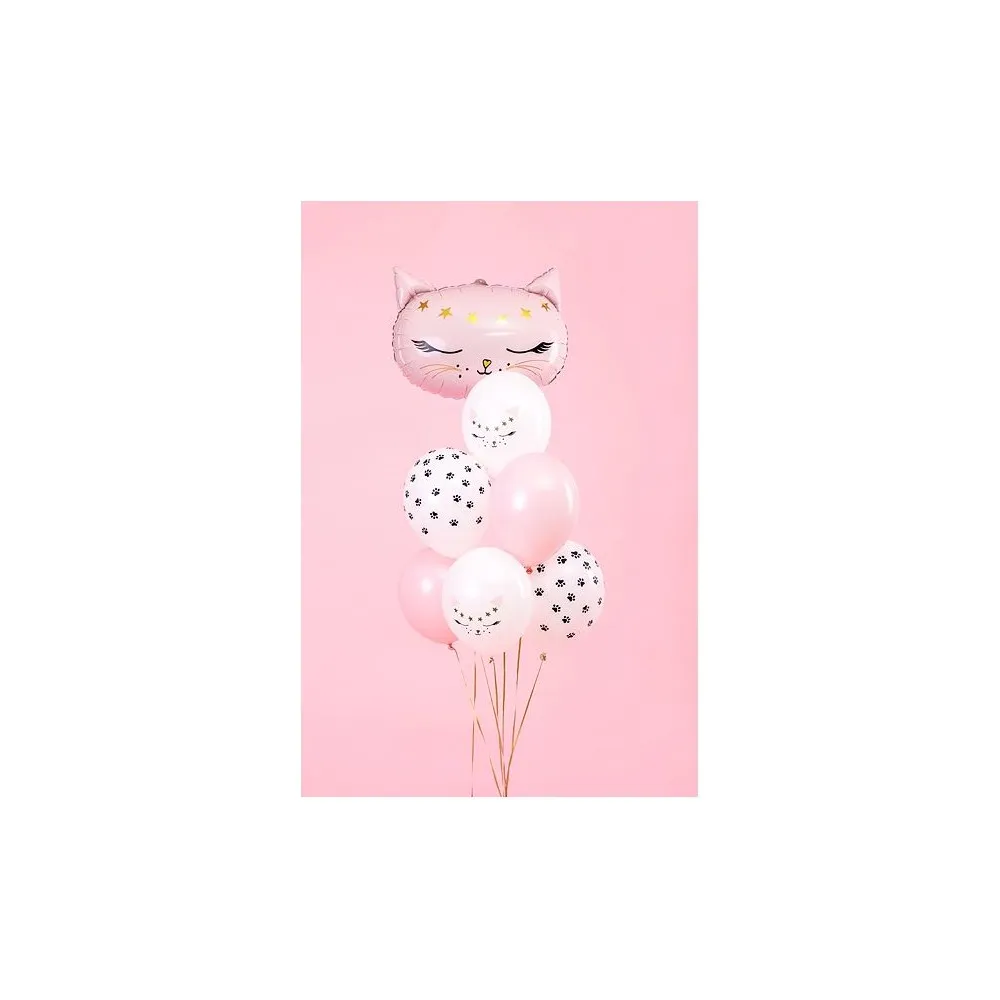 Palloncini Lattice Ecologici Bianco, Rosa - Stampa - Cat gatto PartyCf da 6 pezzi