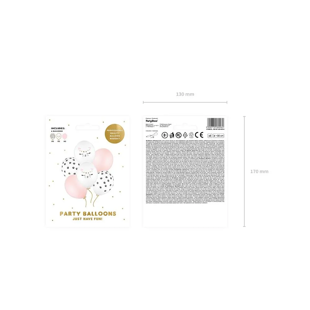 Palloncini Lattice Ecologici Bianco, Rosa - Stampa - Cat gatto PartyCf da 6 pezzi